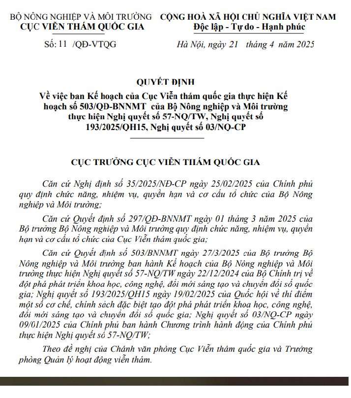 Kết quả thực hiện các kết quả thực hiện các nhiệm vụ phát triển KHCN, ĐMST và CĐS tháng 4,5 của Cục Viễn thám Quốc gia